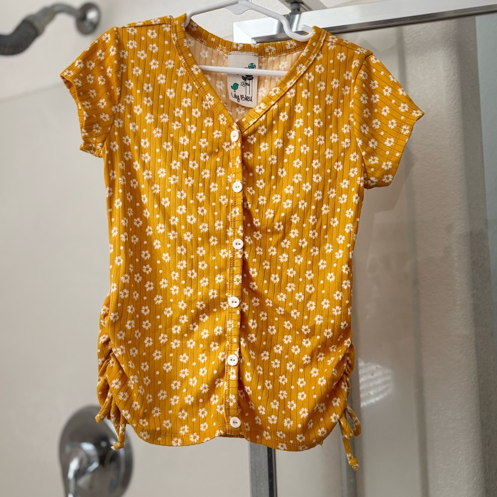 Girls Lily Bleu Mustard Floral Stripe Top